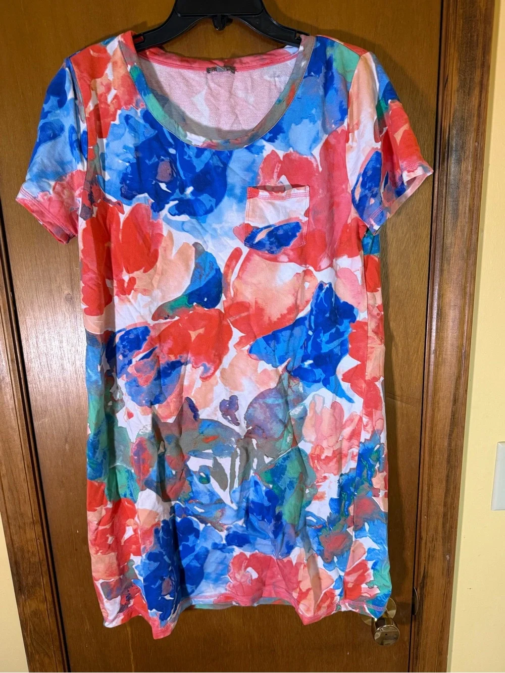 Women's T by Talbots French Terry T-Shirt Dress - Painted Flowers Size Medium